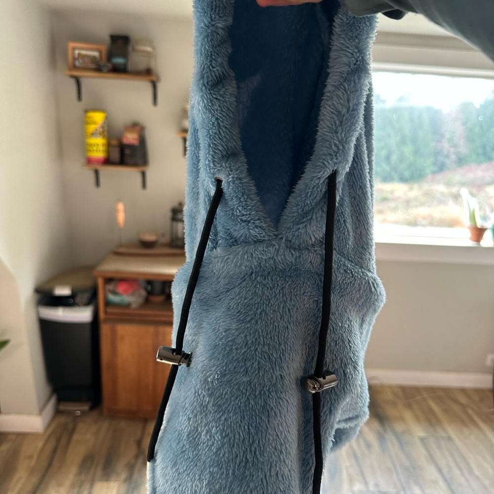 Plush Faux Fur ski/snowboard over the helmet hood - Dusty Blue